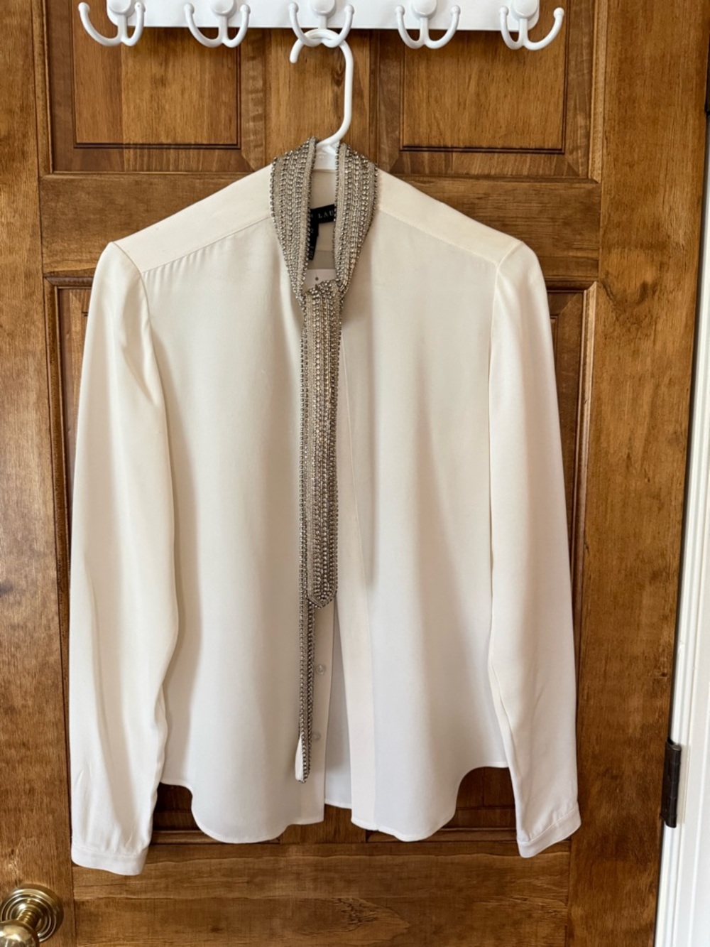 Ralph Lauren Cream Blouse with Crystal Beaded Neck Tie